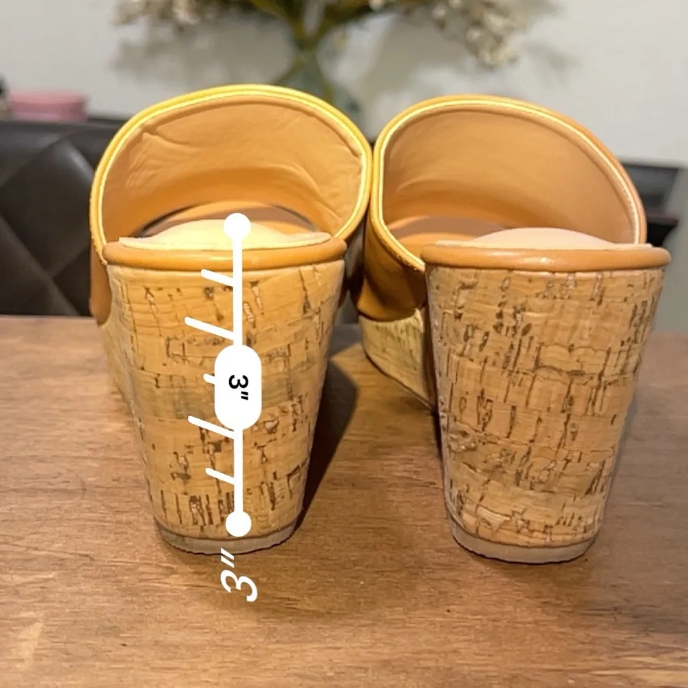 Elegant Tan Wedge Mules Sz 6
